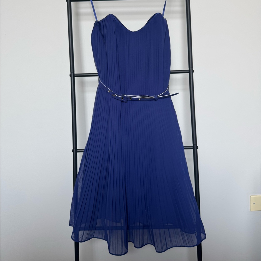French Connection Blue Pleated Strapless Cocktail Dress